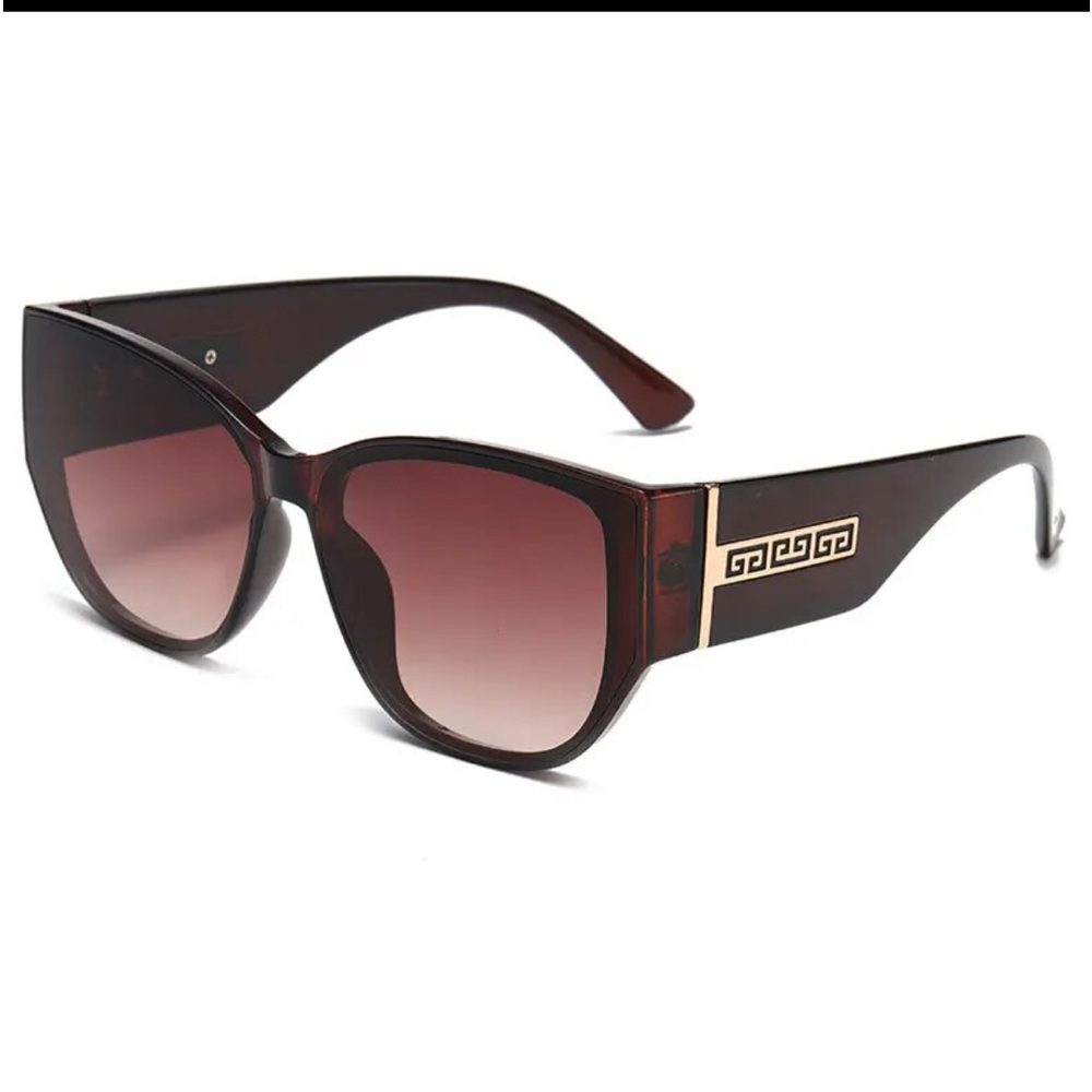 Brown Cat Eye Sunglasses with Gold Geometric Arm Detail